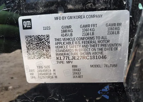 2024 Chevrolet Trax Fwd 2Rs from USA, damaged, VIN KL77LJE27RC181046